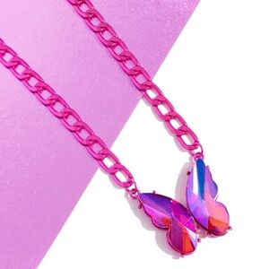 Pink Oil Spill Butterfly Necklace